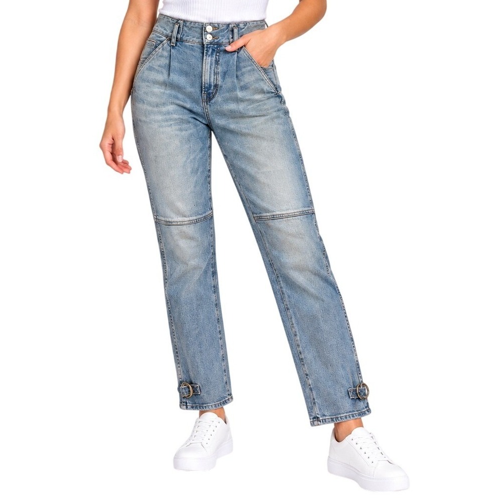 Veronica Beard Pale Stone Blue Pleated Ankle Buckle Jeans Women's 28